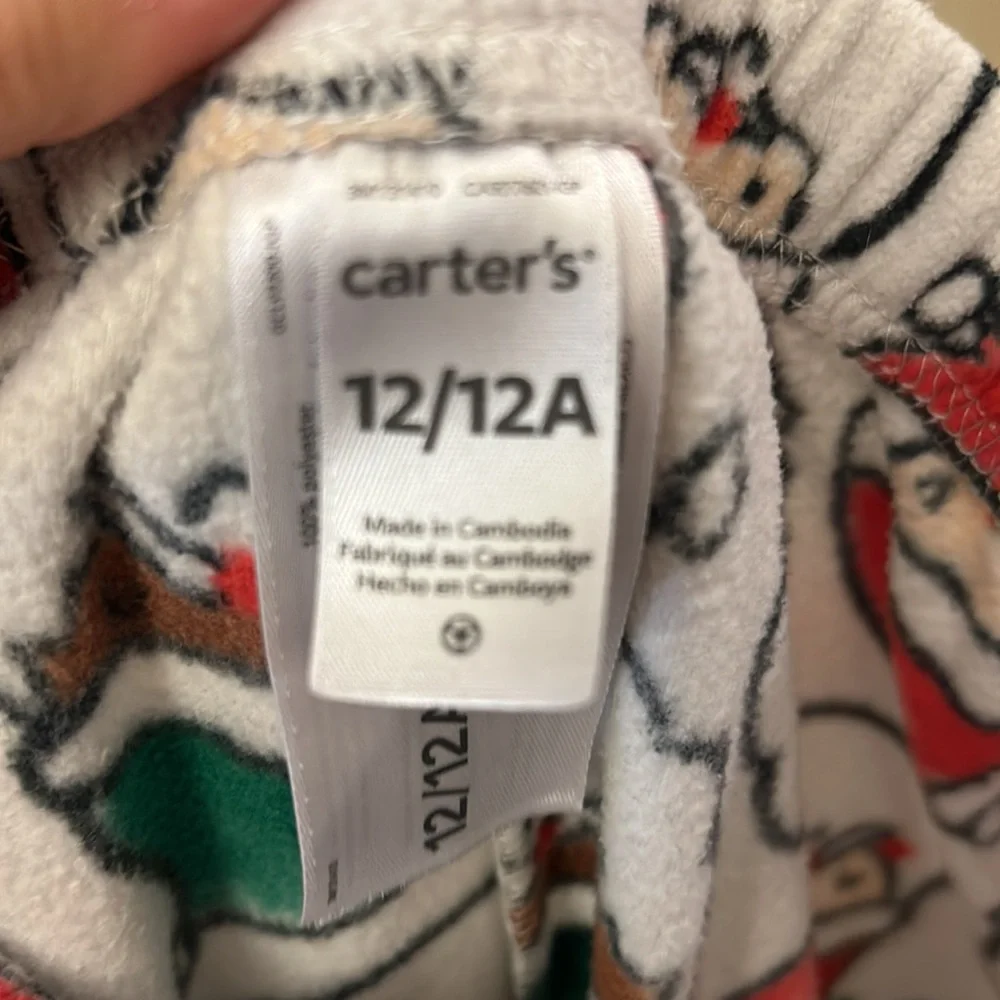 Carters Kids Pajama Pants White/Santa Size 12